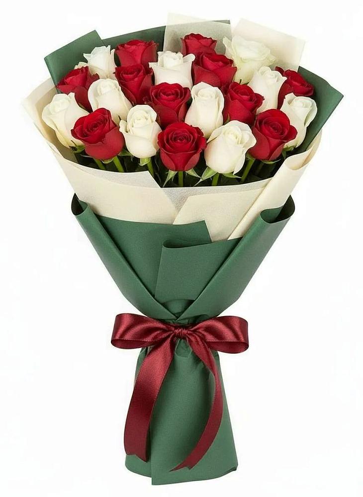 Букет Микс из красных и белых роз в Галашках