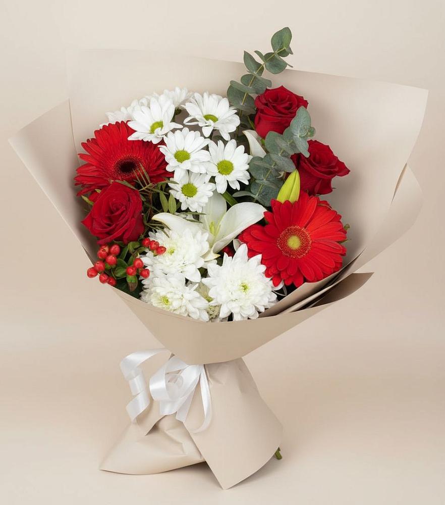 Букет цветов из: Розы, Хризантемы, Герберы и Лилии в Галашках