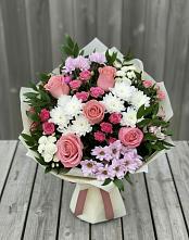 Букет цветов из:  Альстромерии, Гвоздики, Розы и Хризантемы в Галашках