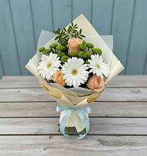 Букет цветов из:  Герберы, Розы и Хризантемы в Галашках