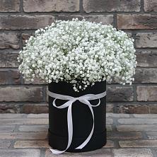 Цветочная композиция из Гипсофила в шляпной коробке в Галашках