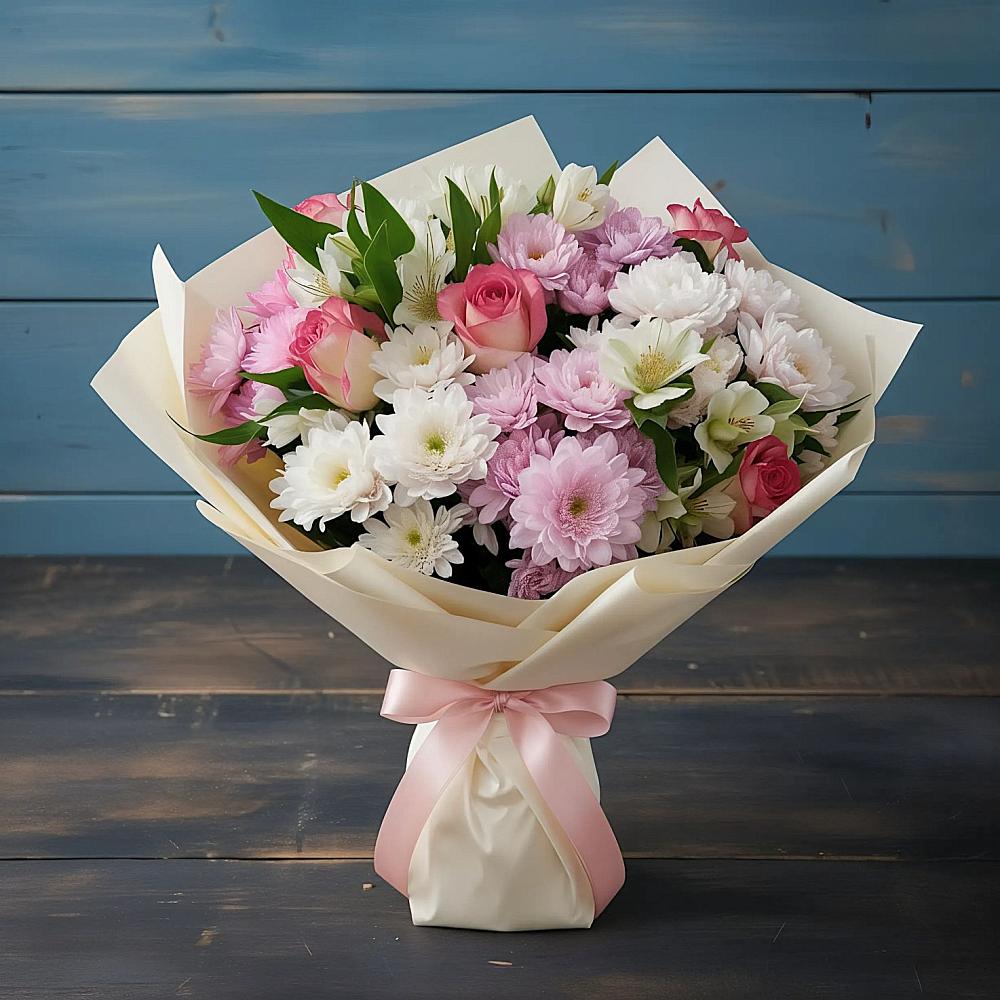 Букет цветов из: Хризантемы, Альстромерии и Розы в Галашках